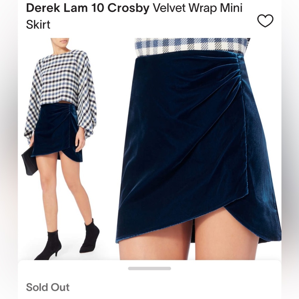 Derek Lam 10 Crosby teal blue velvet mini skirt, NWOT